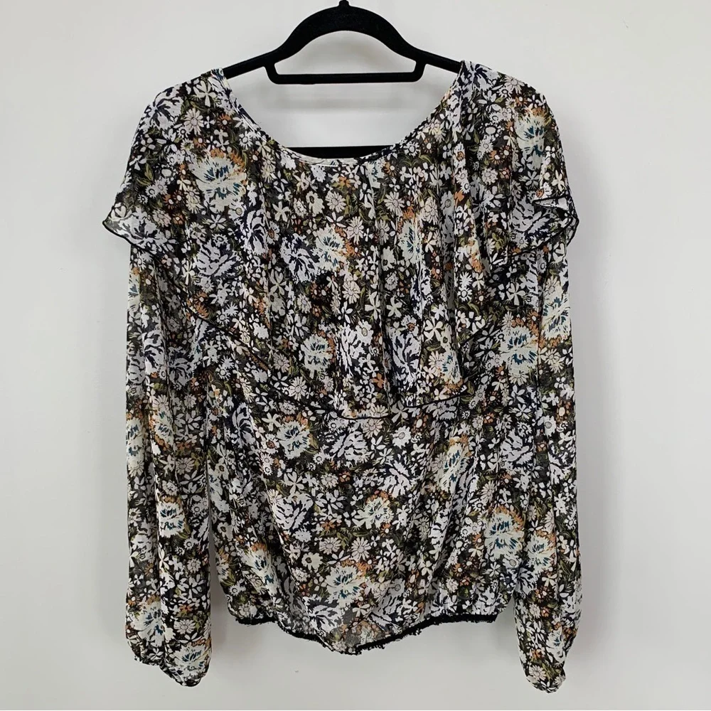 Intimately Free People‎ Floral Long Sleeve Ruffle Top Size XS